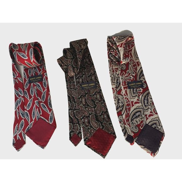 Hardy Amies Mens Tie Set Of 3 Red Navy Paisley Silk Heritage Old Money Preppy - Picture 6 of 14